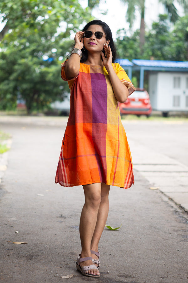 Utsob Gamcha Weave Color-Block Shift Dress