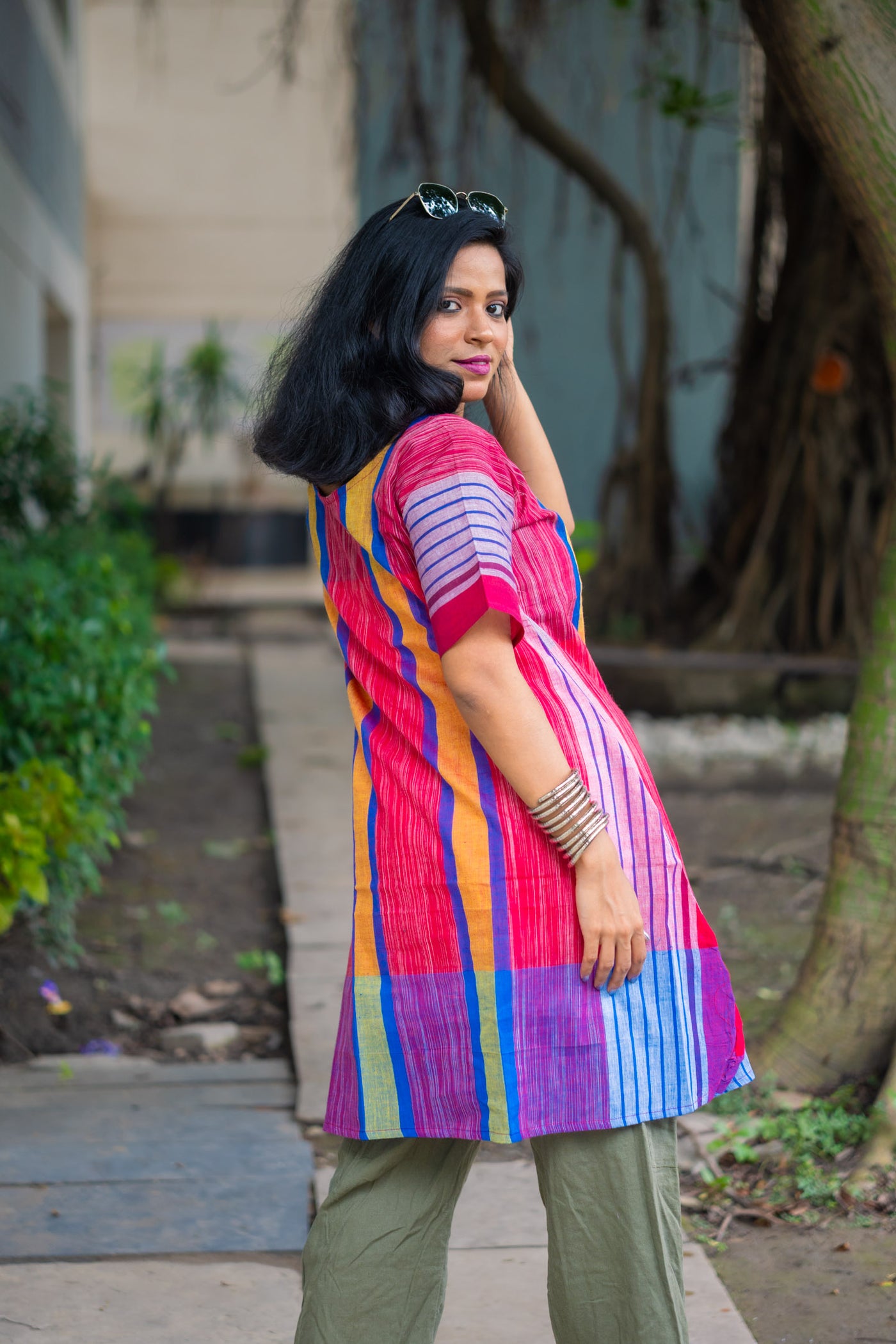 Abeer Gamcha Weave Tunic Dress