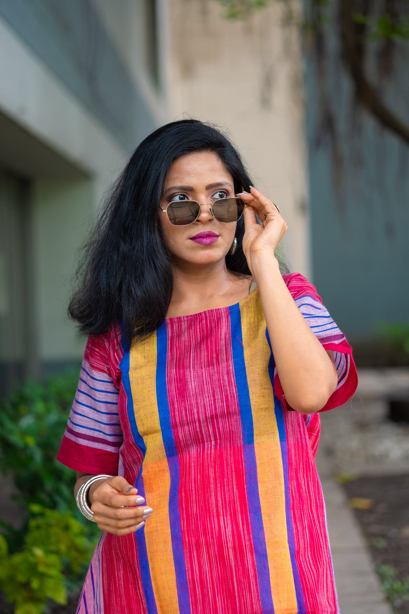 Abeer Gamcha Weave Tunic Dress