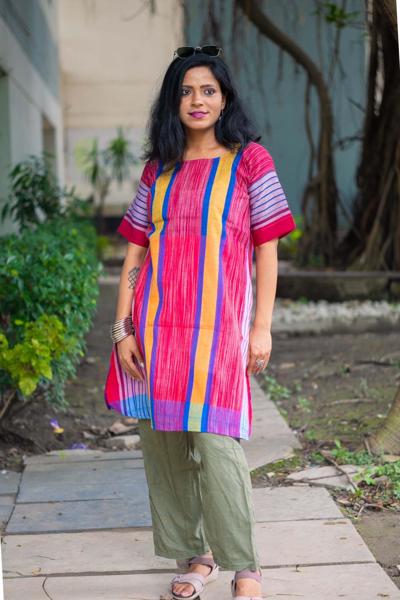 Abeer Gamcha Weave Tunic Dress