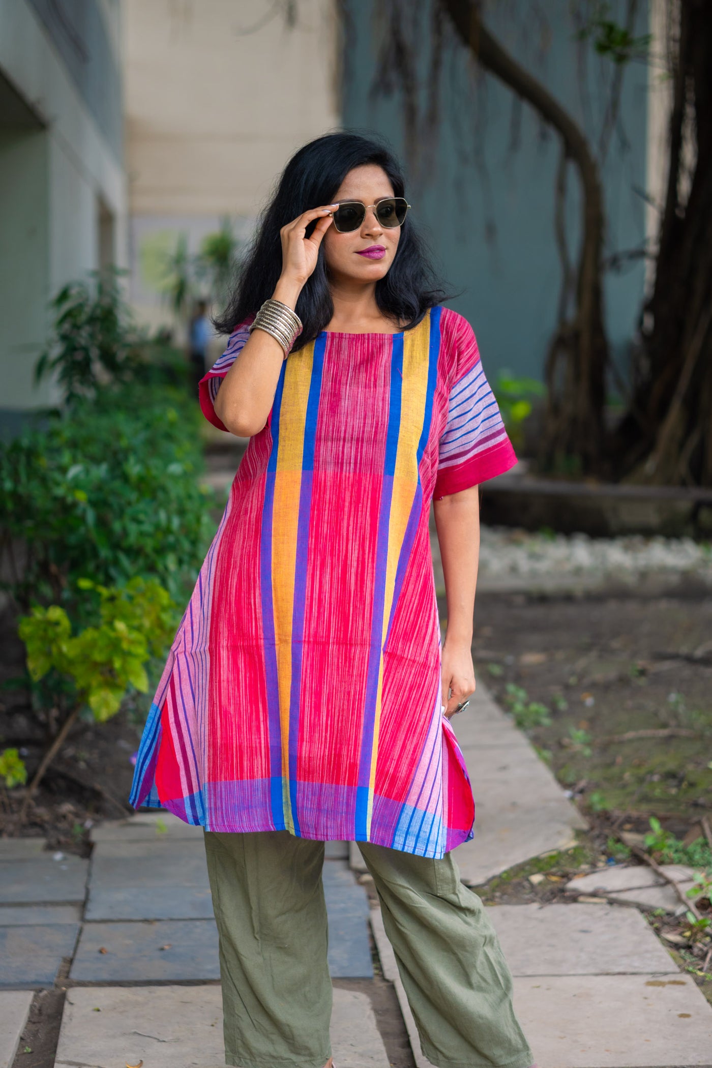Abeer Gamcha Weave Tunic Dress