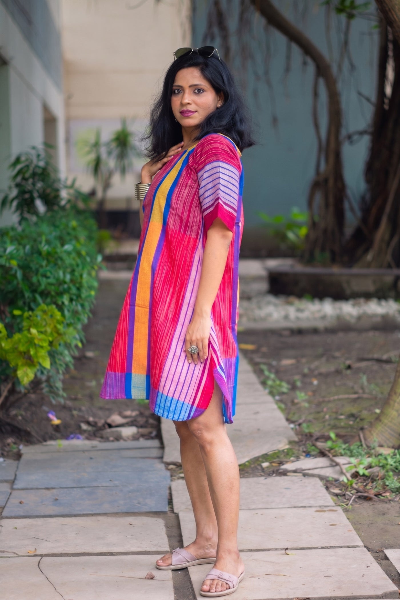 Abeer Gamcha Weave Tunic Dress