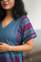 Gamcha Handloom Tiered Maxi Dress — Teal Magenta Check