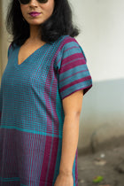 Gamcha Handloom Tiered Maxi Dress — Teal Magenta Check