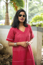 Gamcha Handloom Tiered Maxi Dress — Red Check