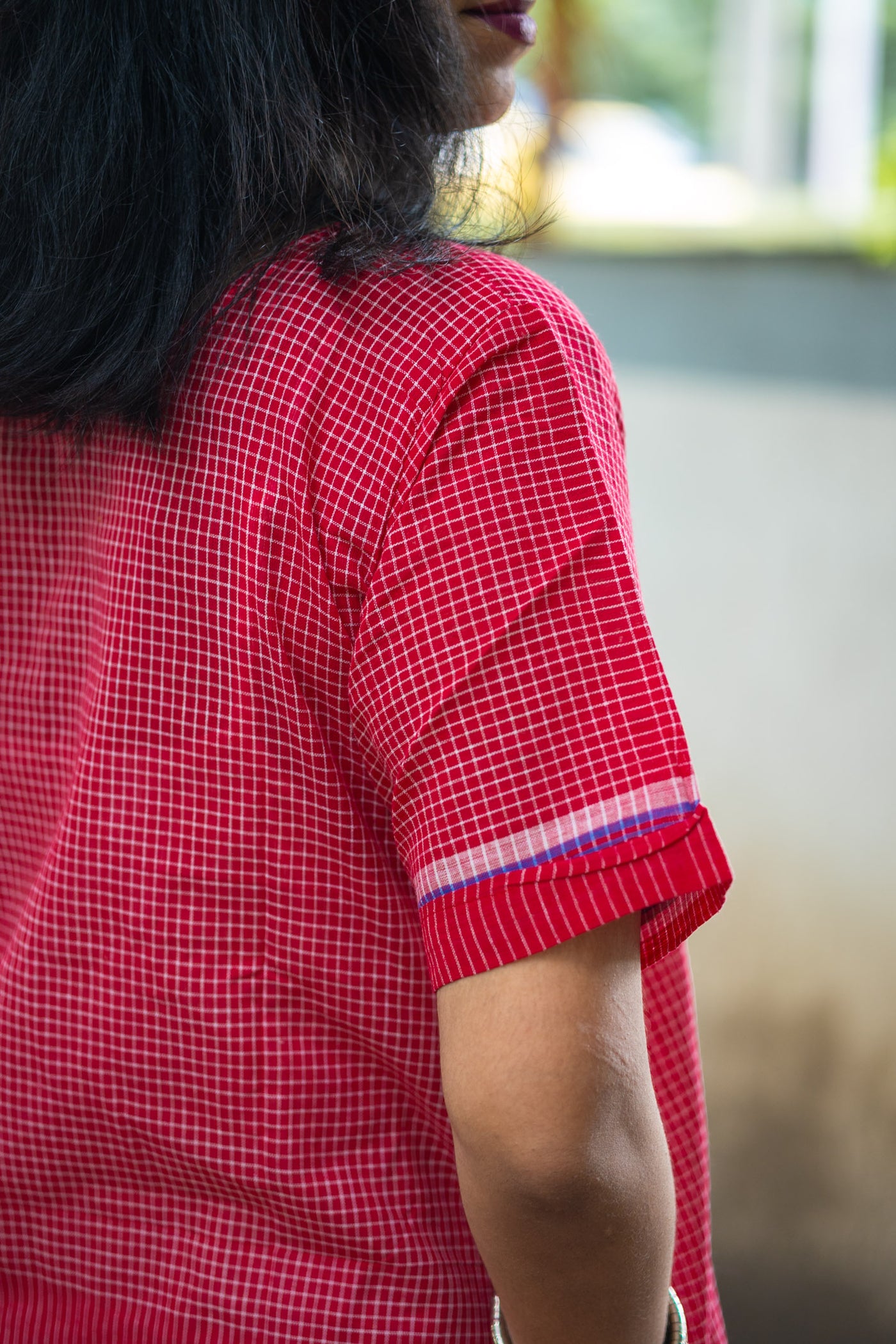 Gamcha Handloom Tiered Maxi Dress — Red Check