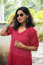 Gamcha Handloom Tiered Maxi Dress — Red Check