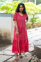 Gamcha Handloom Tiered Maxi Dress — Red Check