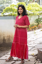 Gamcha Handloom Tiered Maxi Dress — Red Check