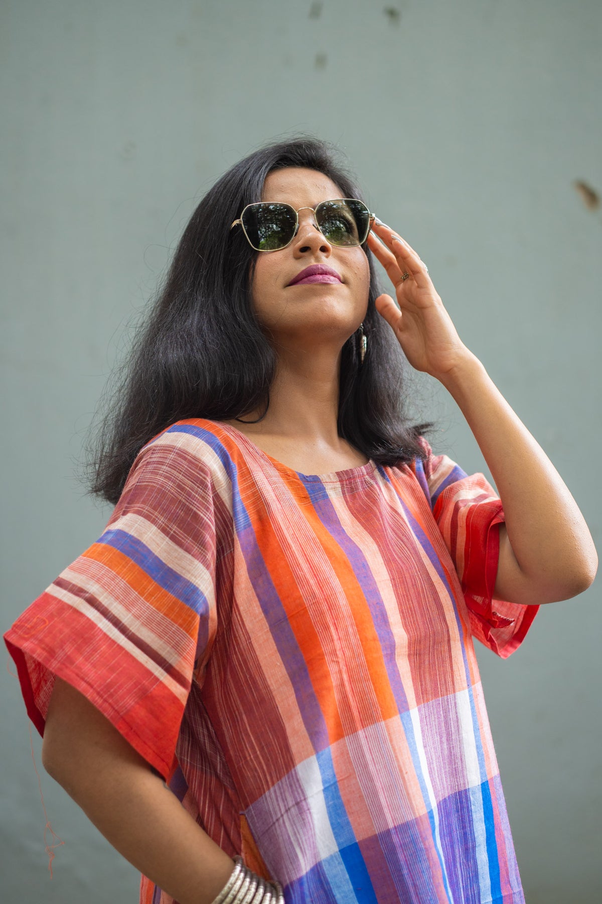 Gamcha Handloom Dress-Kurta — Multicolor Check - Uttariya