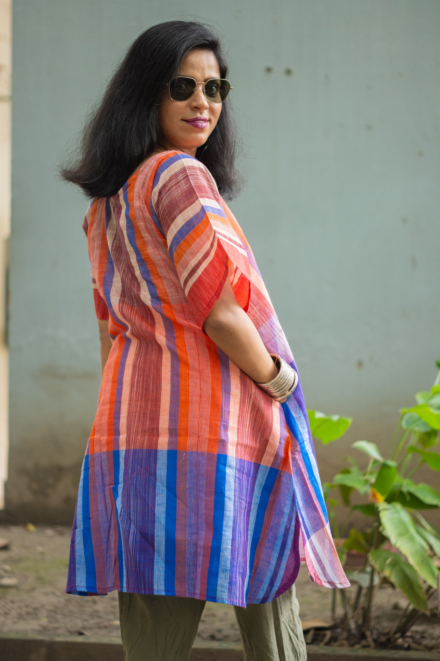 Gamcha Handloom Dress-Kurta — Multicolor Check - Uttariya