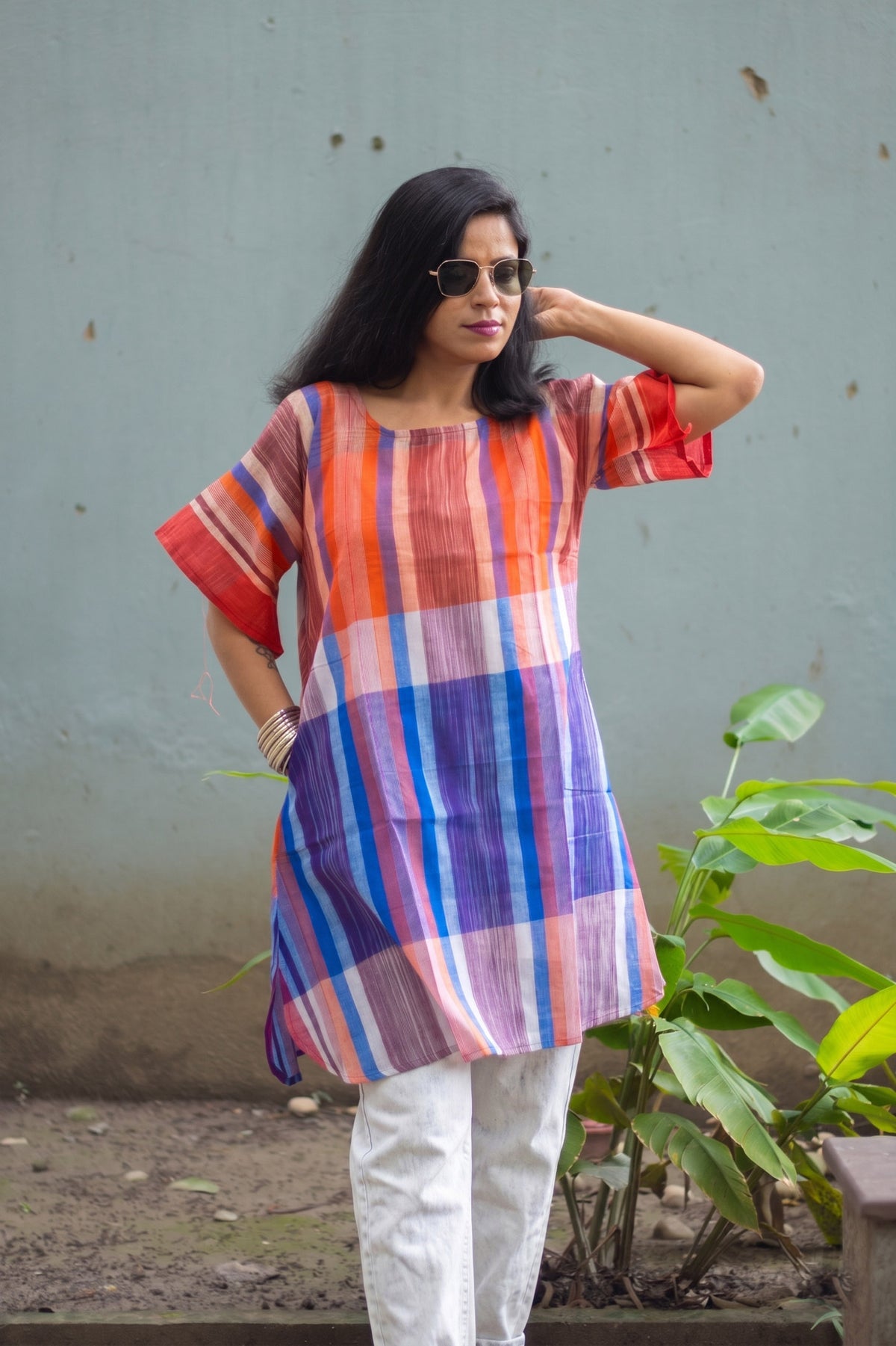 Gamcha Handloom Dress-Kurta — Multicolor Check - Uttariya