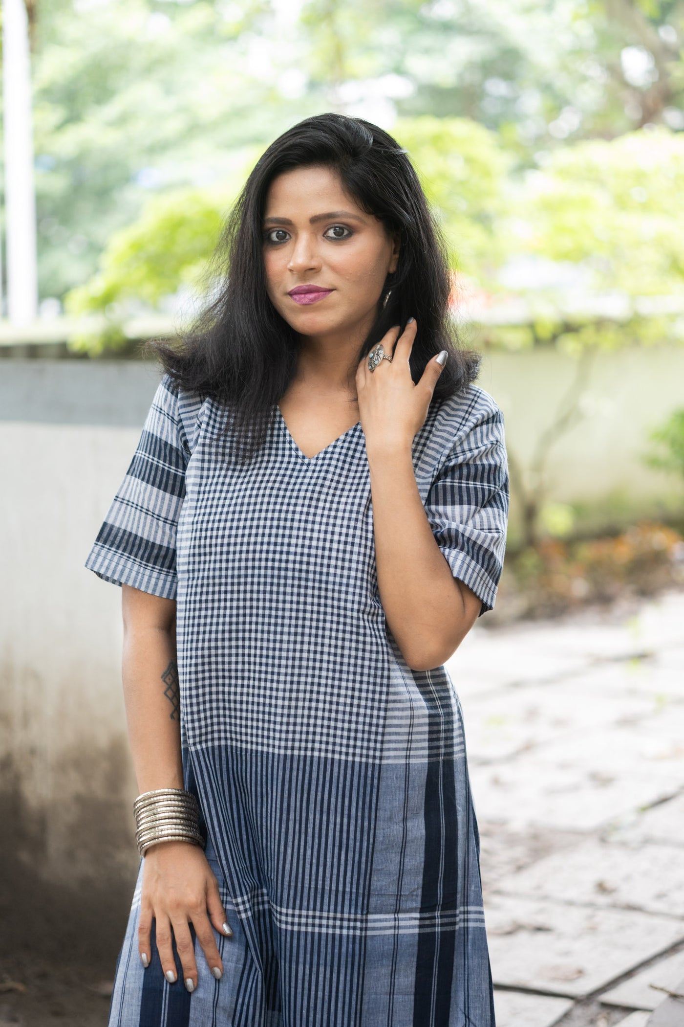 Neelambari Gamcha Weave Tiered Maxi Dress