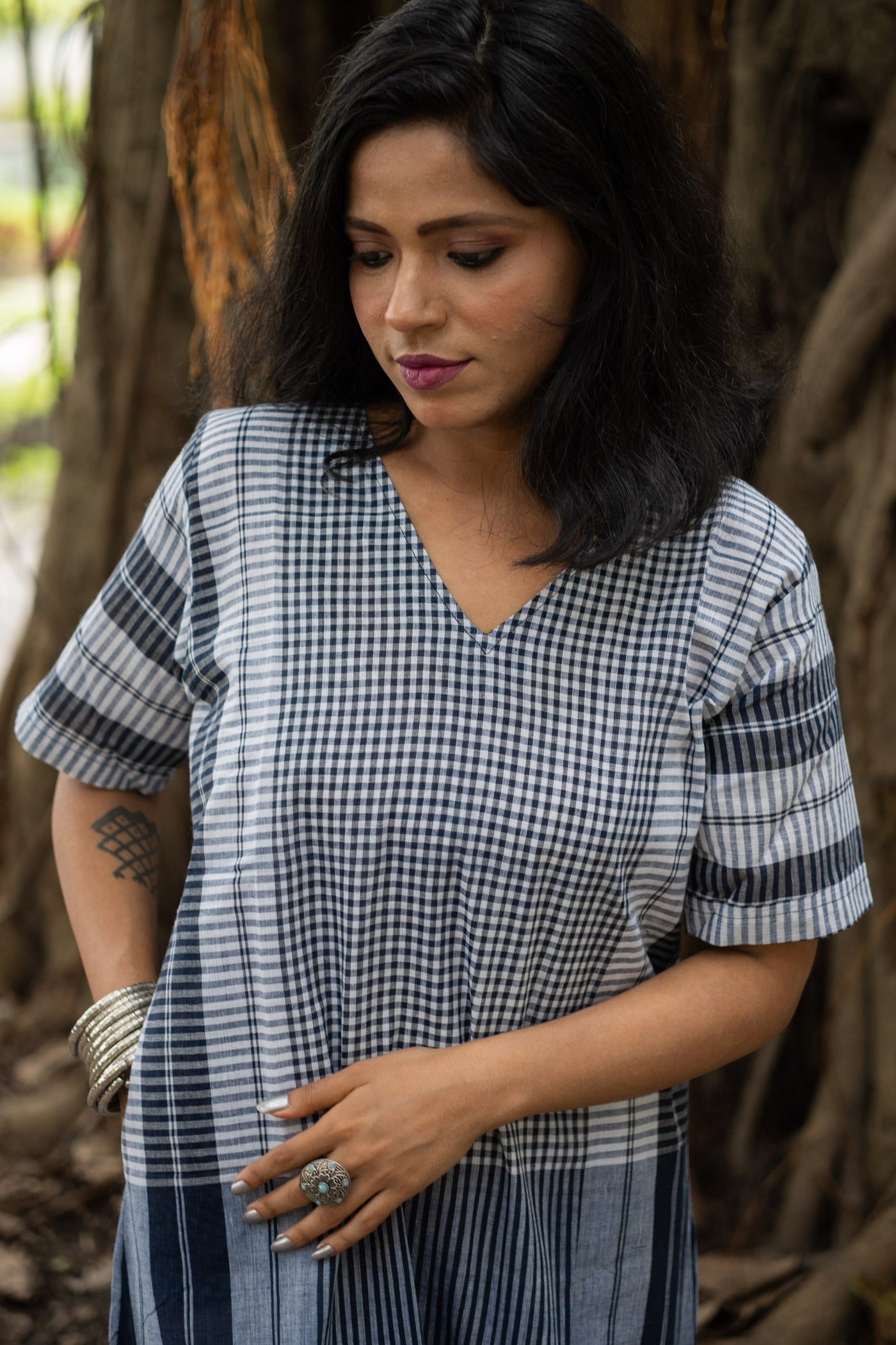 Neelambari Gamcha Weave Tiered Maxi Dress
