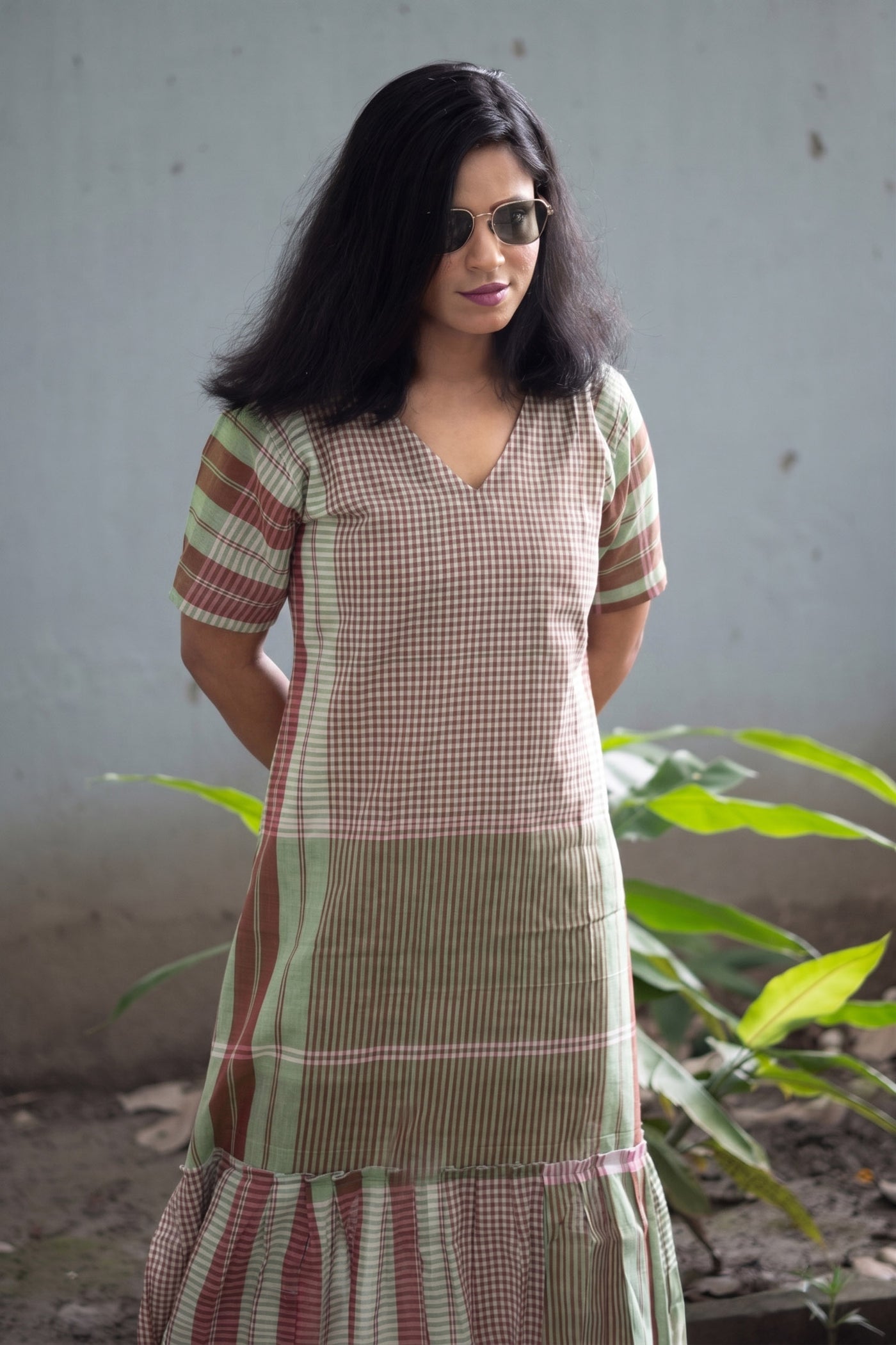 Rong Gamcha Weave Tiered Midi Dress - Uttariya