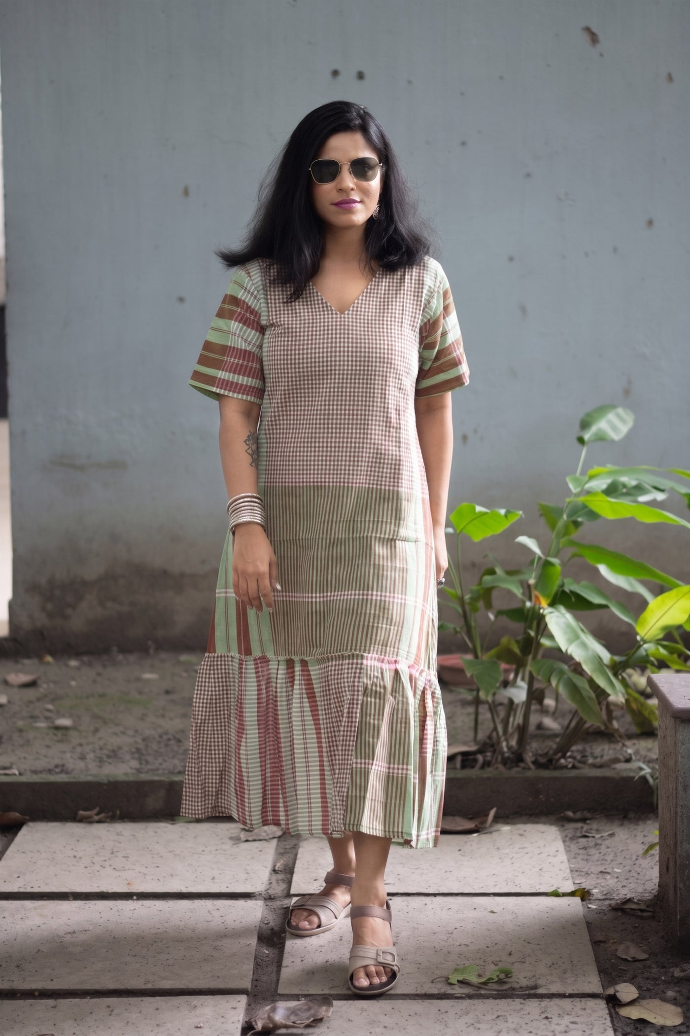 Rong Gamcha Weave Tiered Midi Dress - Uttariya
