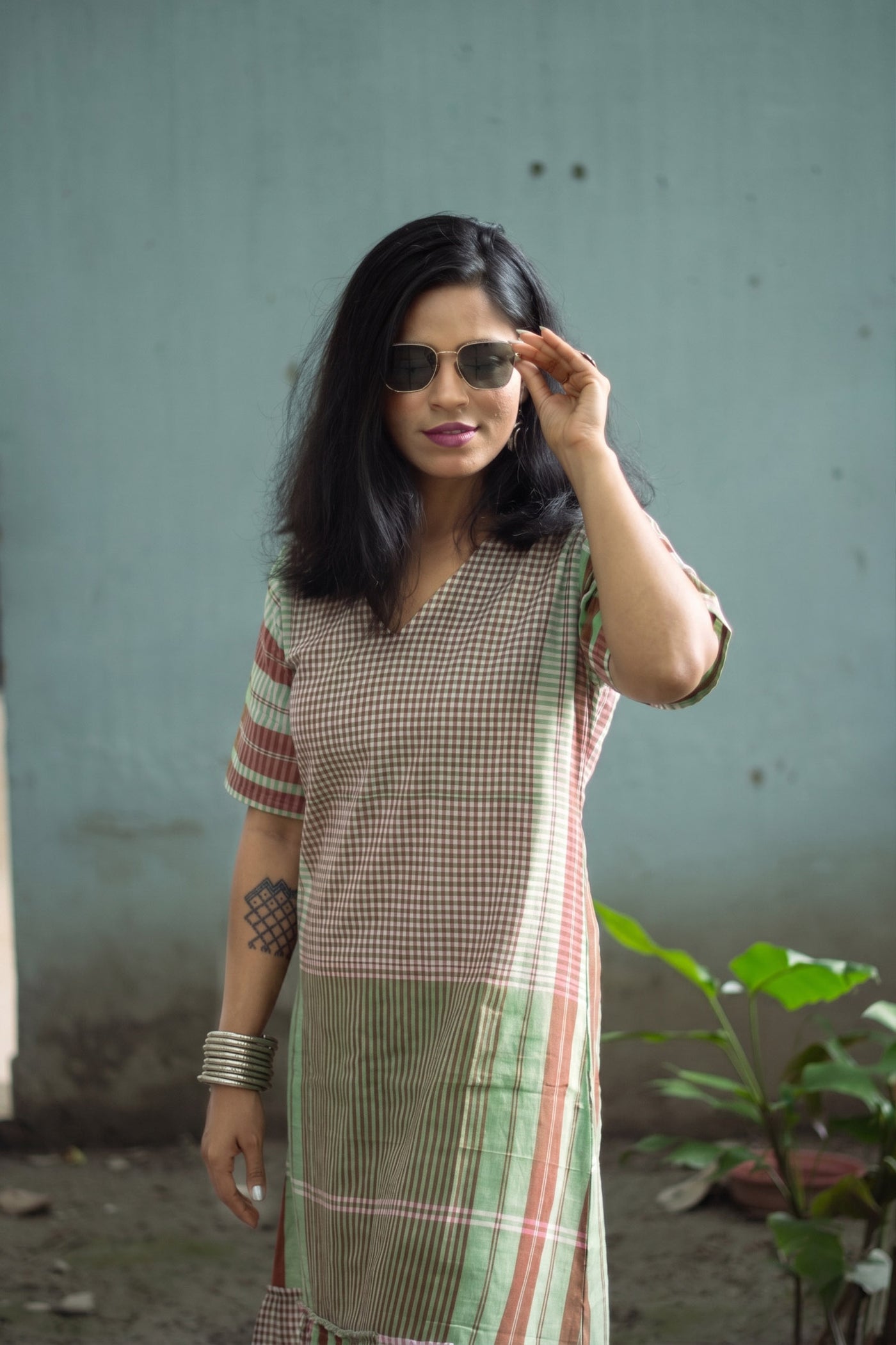 Rong Gamcha Weave Tiered Midi Dress - Uttariya
