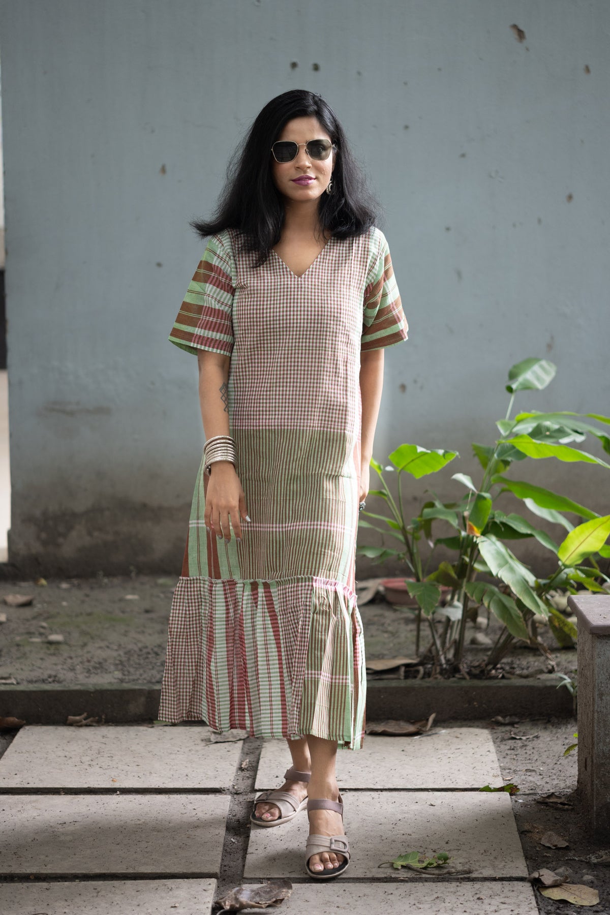 Rong Gamcha Weave Tiered Midi Dress - Uttariya