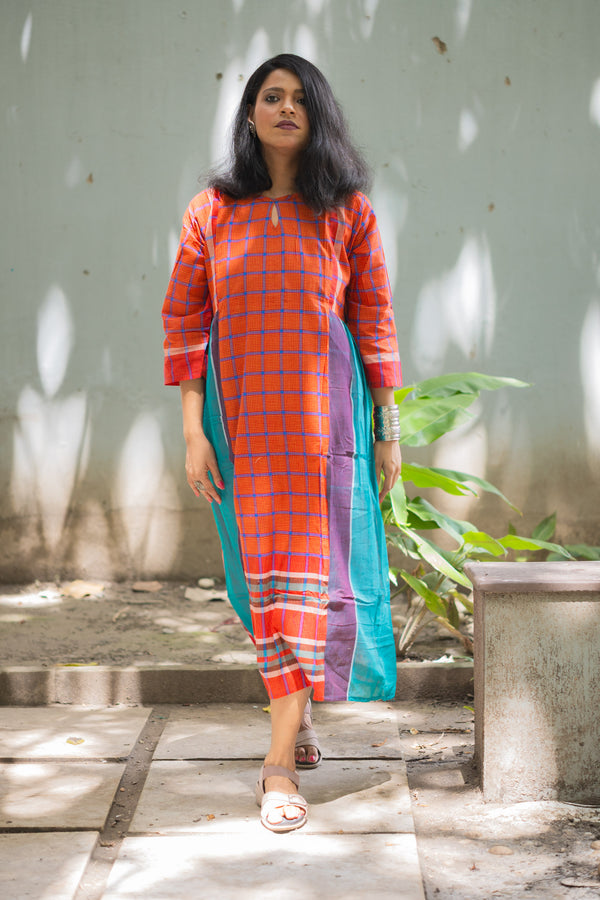 Palashi — Handwoven Gamcha Cotton Kurta Dress