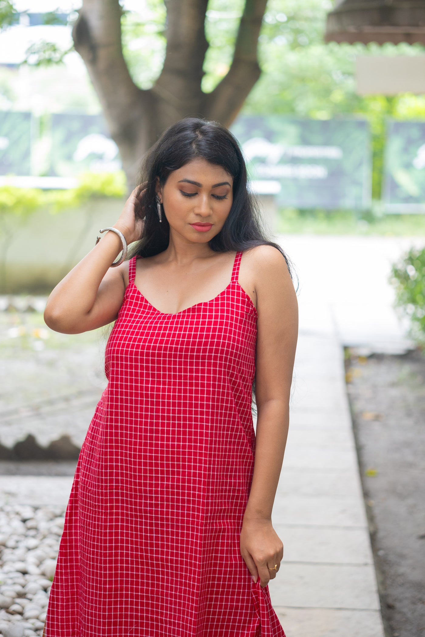 Rekha — Handwoven Gamcha Cotton Slip Dress