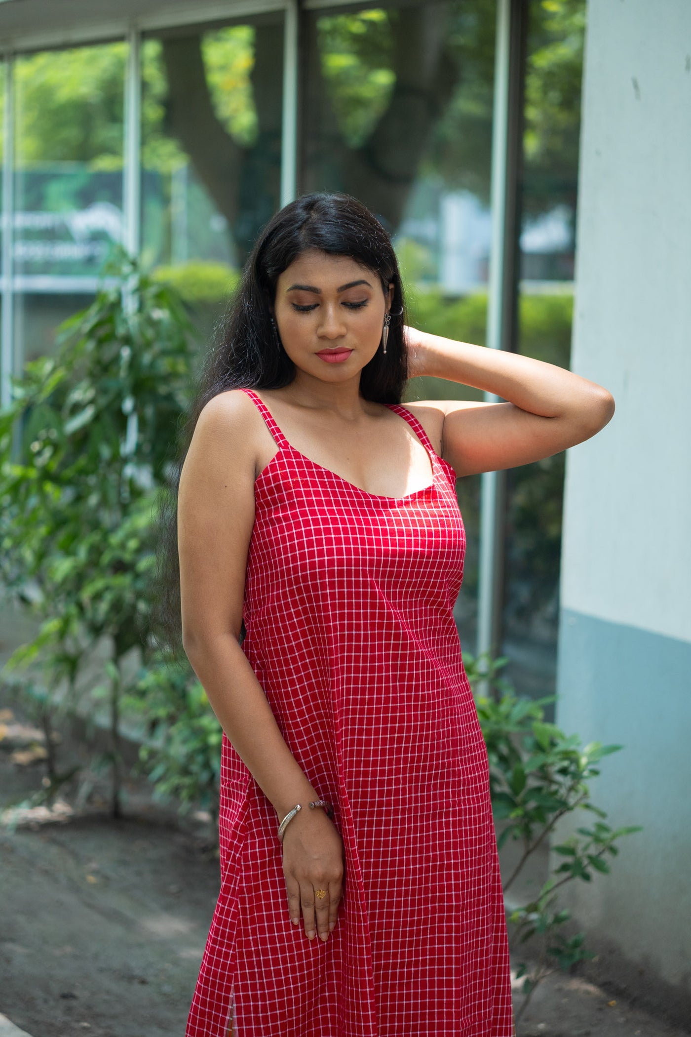Rekha — Handwoven Gamcha Cotton Slip Dress
