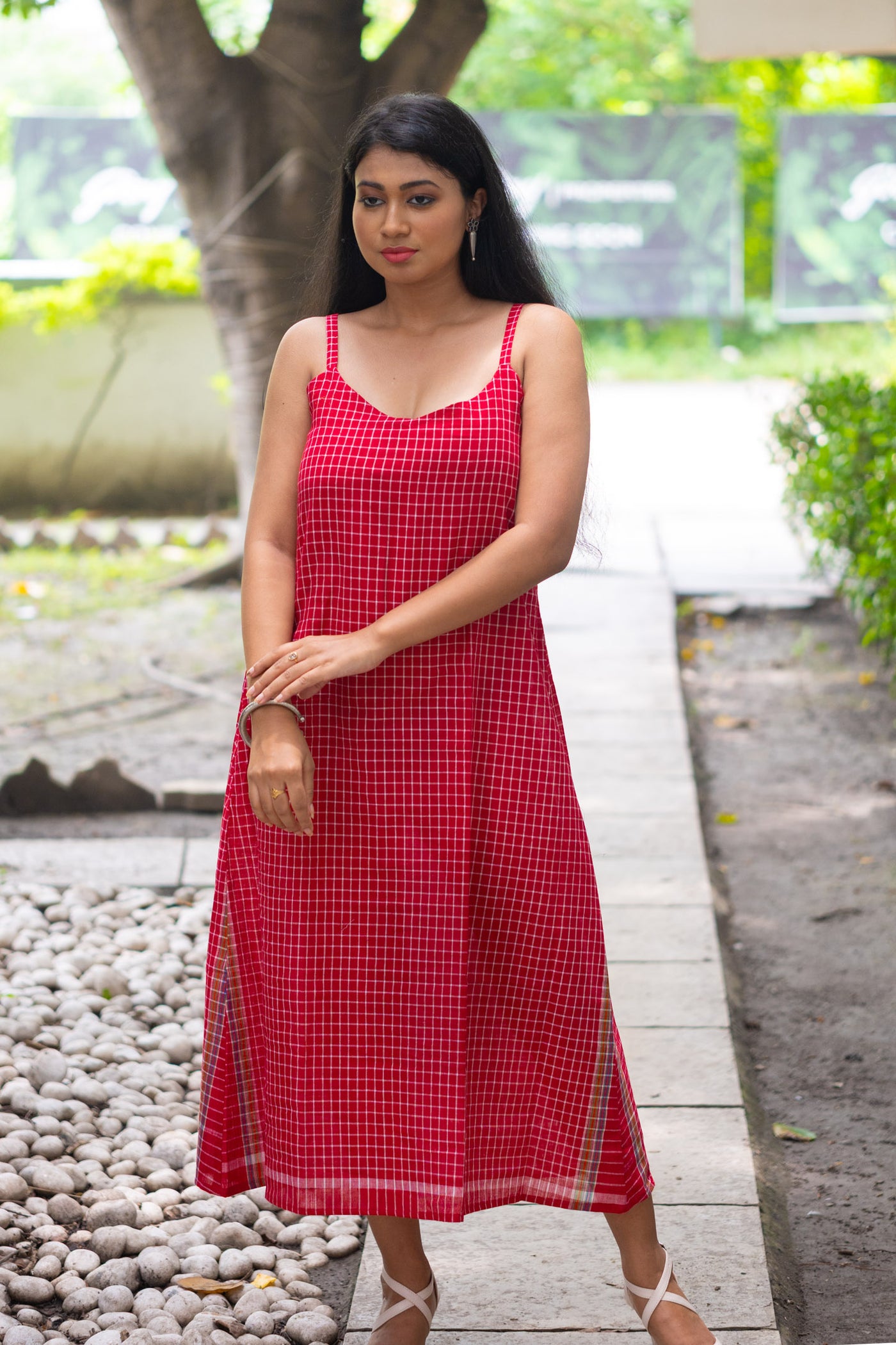 Rekha — Handwoven Gamcha Cotton Slip Dress