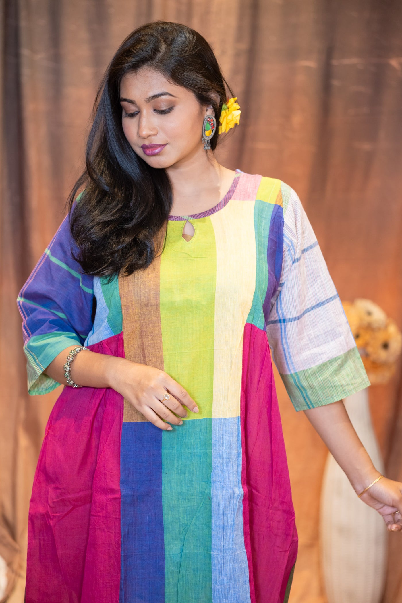 Rongberongi Gamcha Cocoon Dress