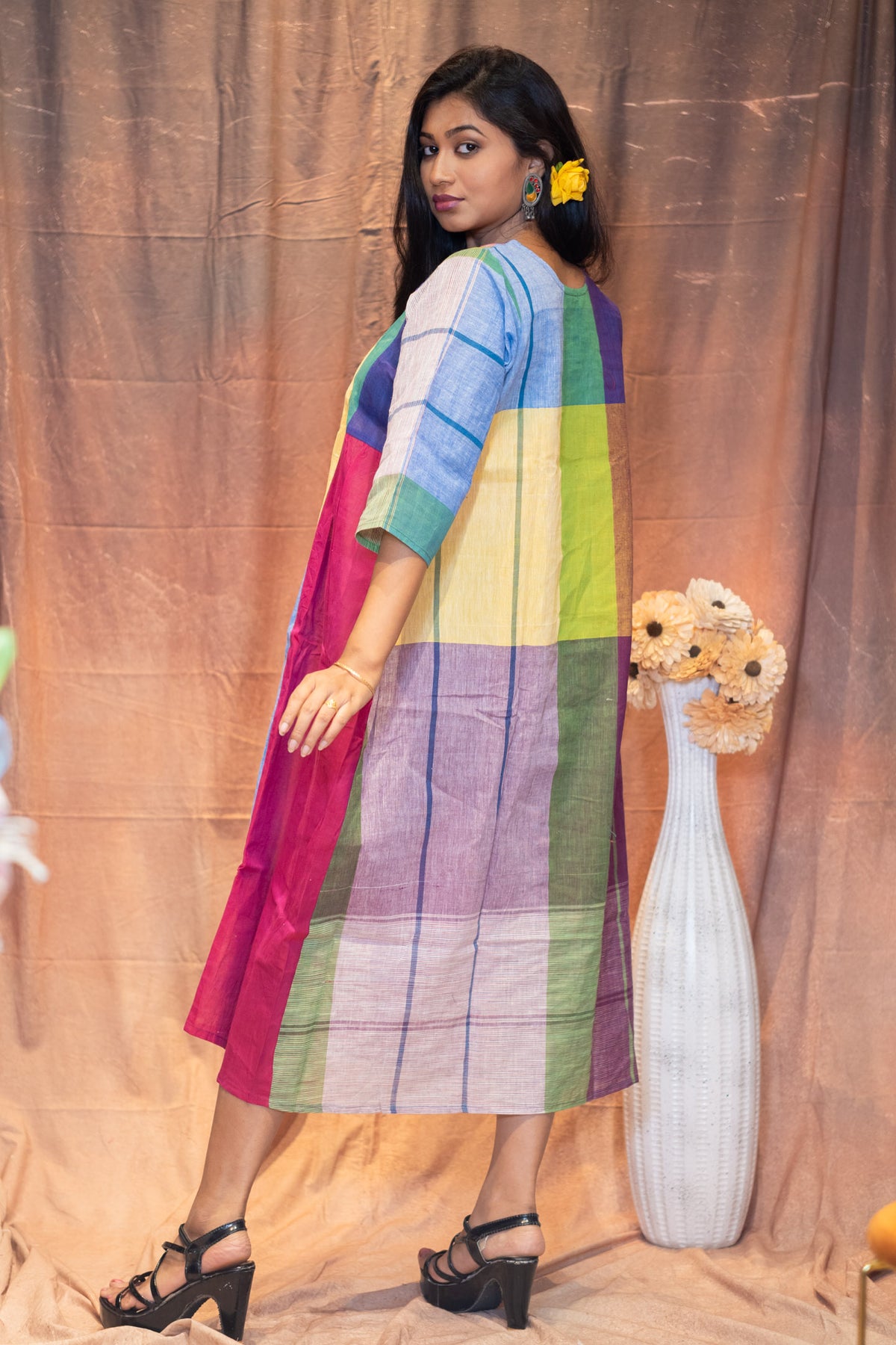 Rongberongi Gamcha Cocoon Dress