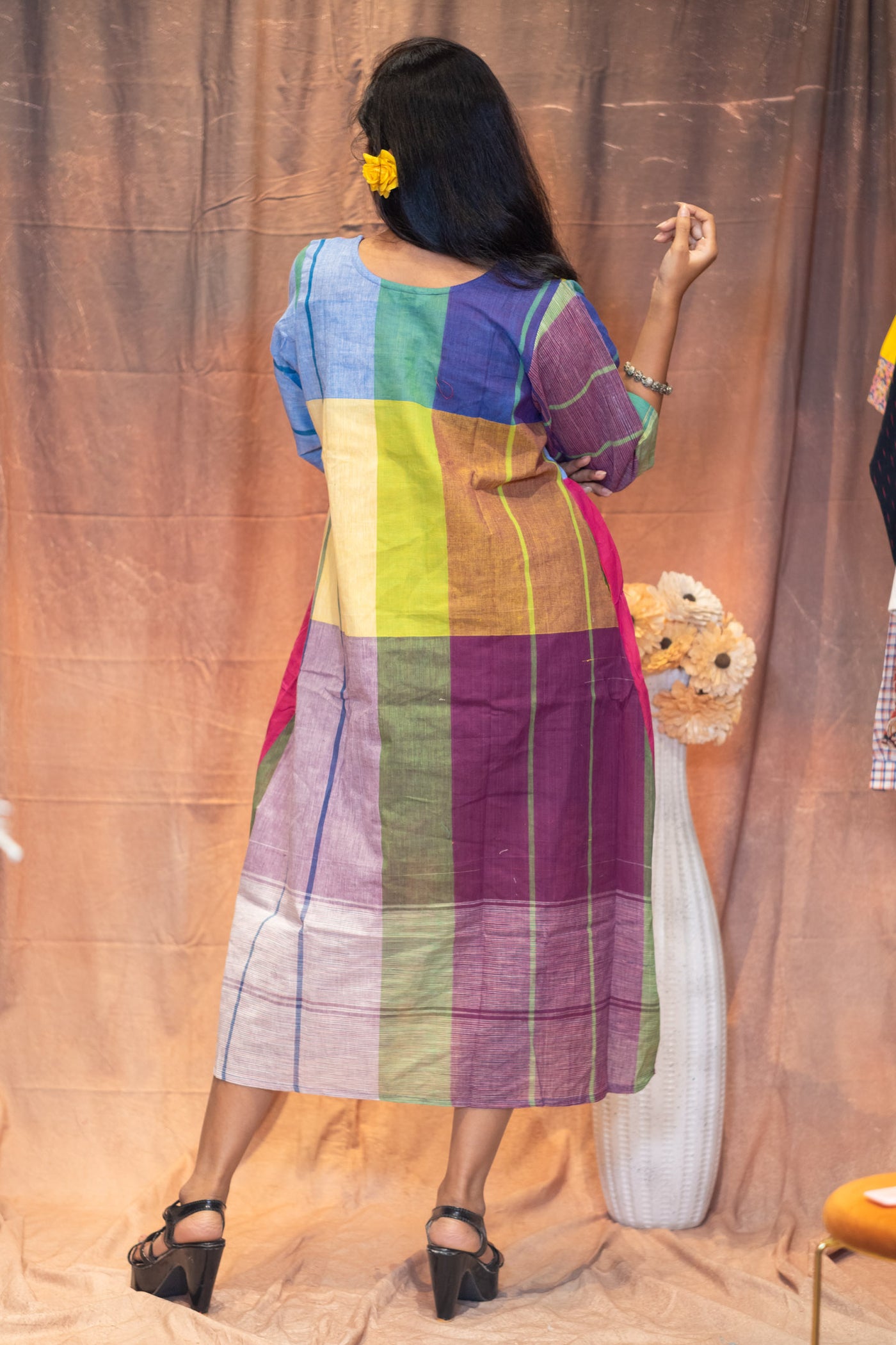 Rongberongi Gamcha Cocoon Dress