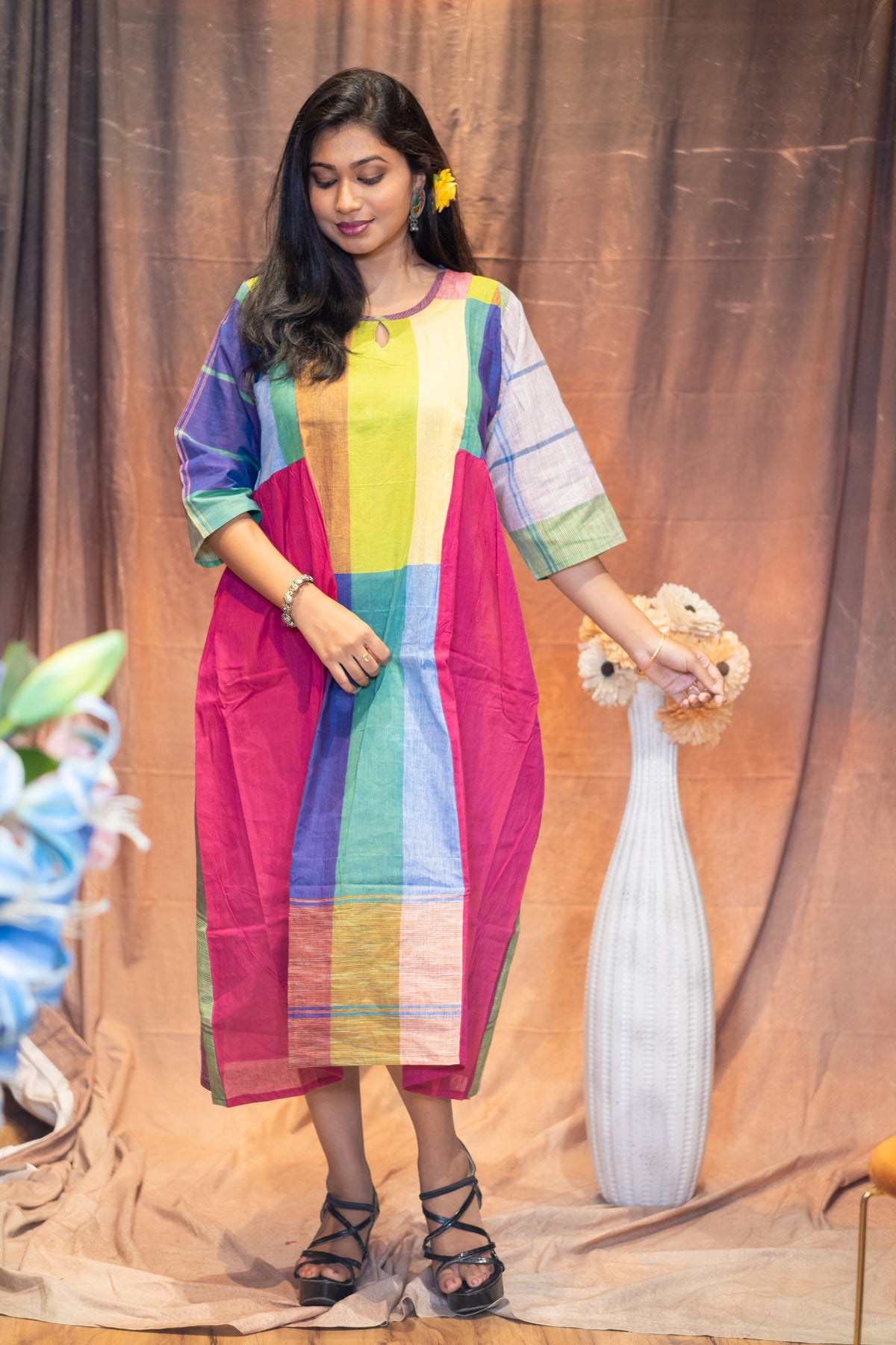 Rongberongi Gamcha Cocoon Dress