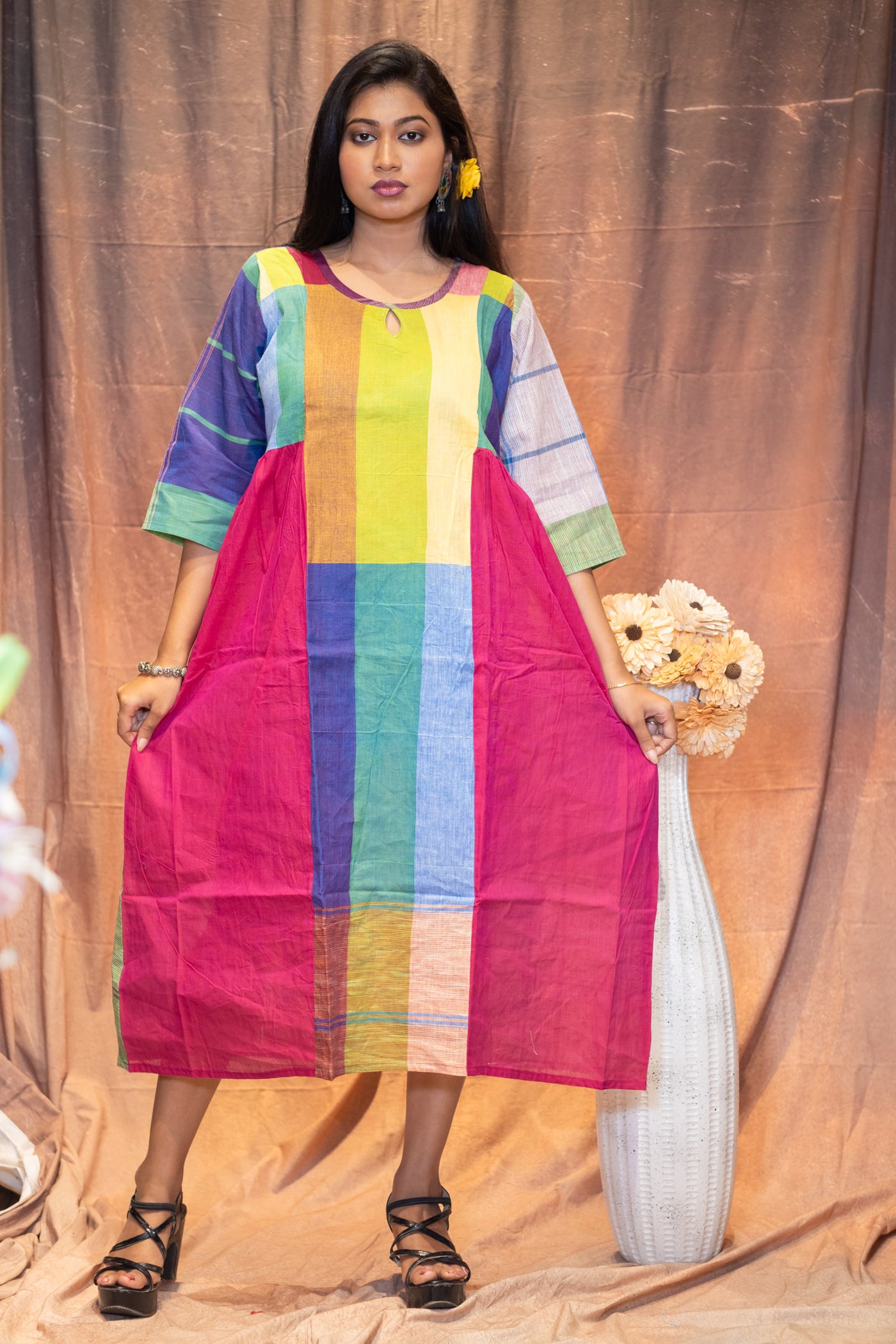 Rongberongi Gamcha Cocoon Dress