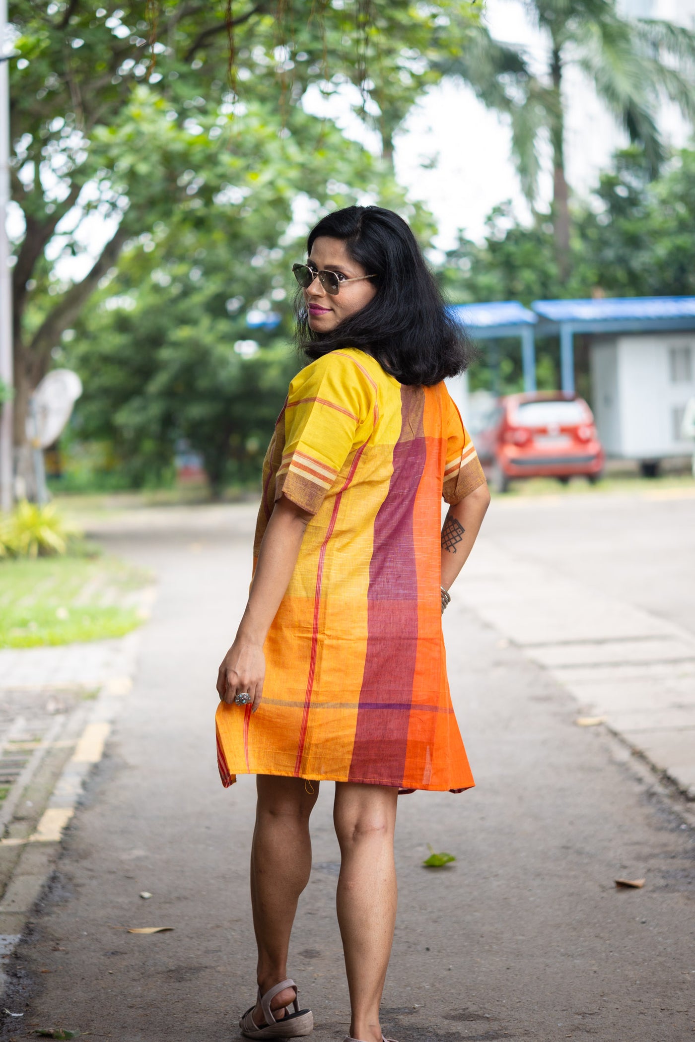 Utsob Gamcha Weave Color-Block Shift Dress