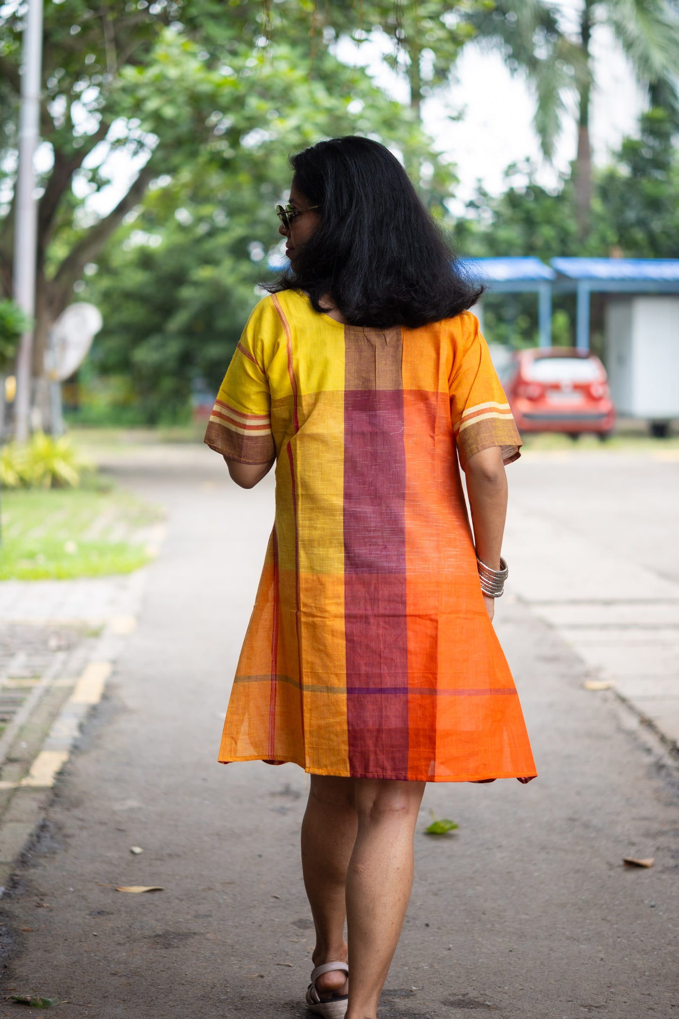 Utsob Gamcha Weave Color-Block Shift Dress