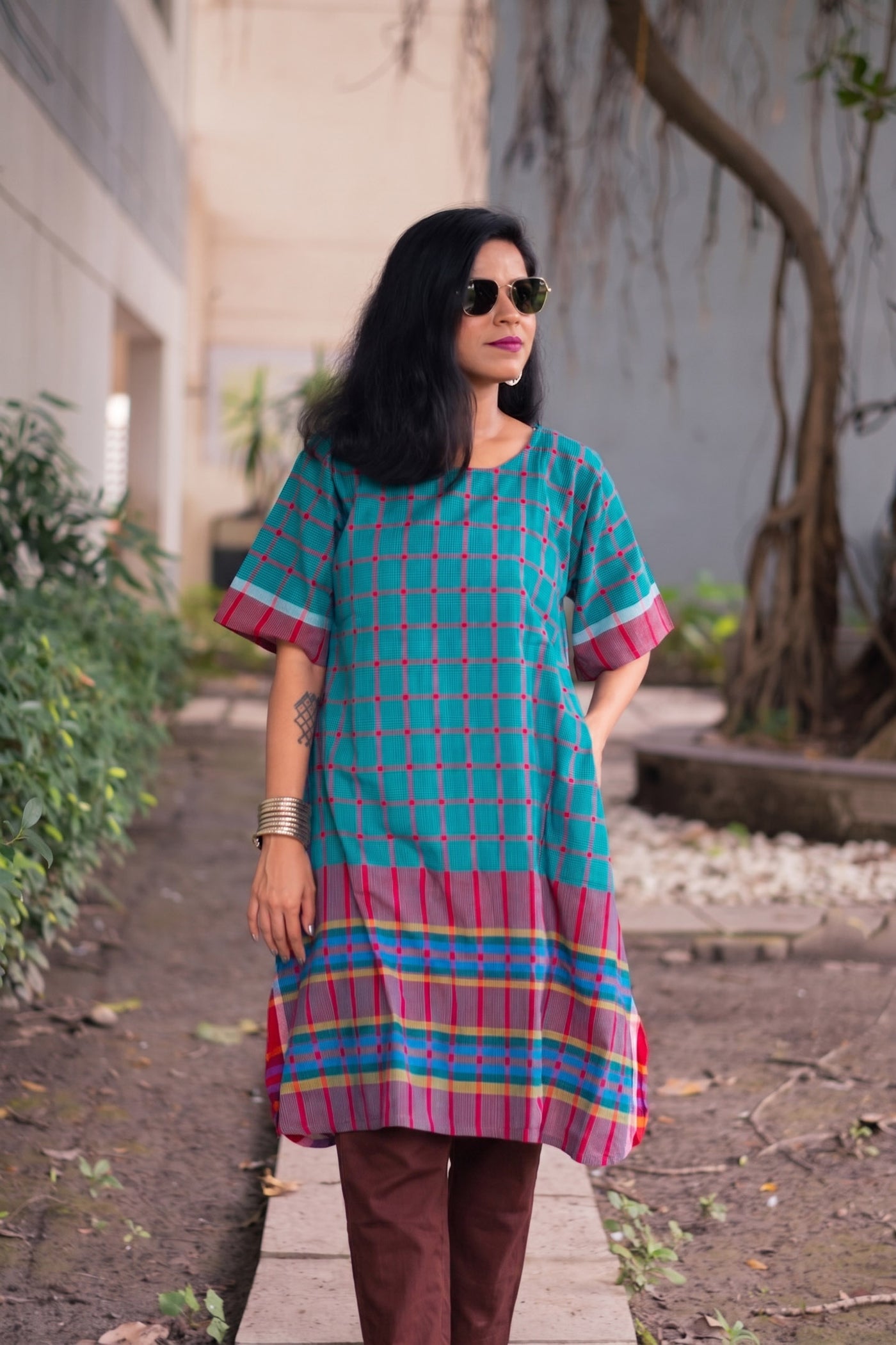 Moyuri Gamcha Weave Shift Dress