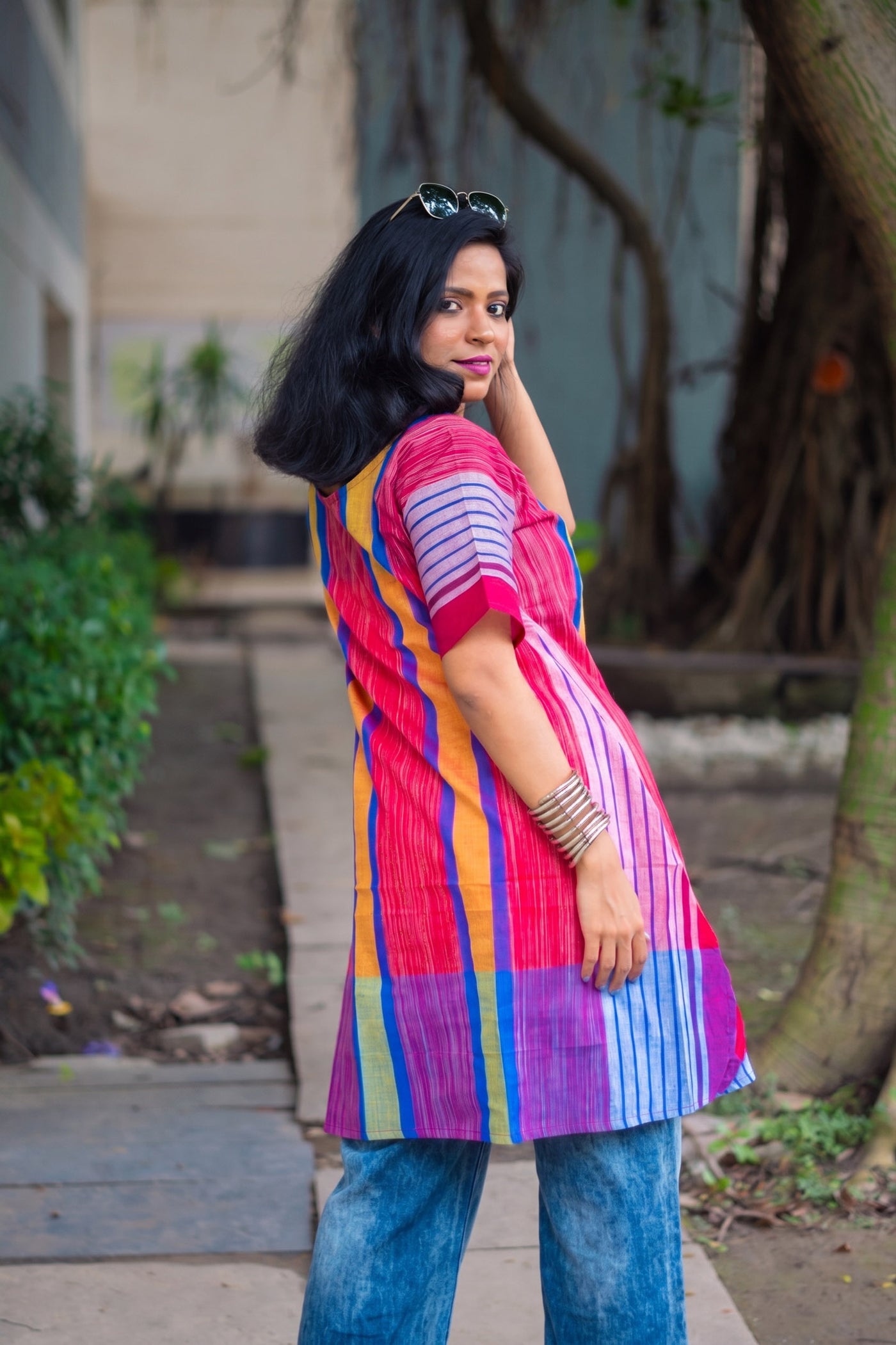 Abeer Gamcha Weave Tunic Dress - Uttariya