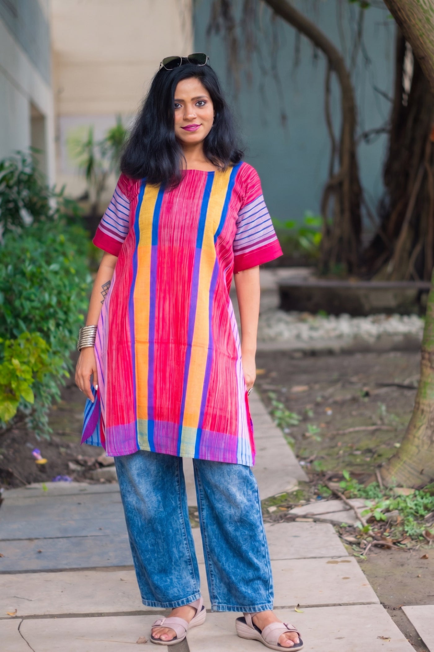 Abeer Gamcha Weave Tunic Dress - Uttariya