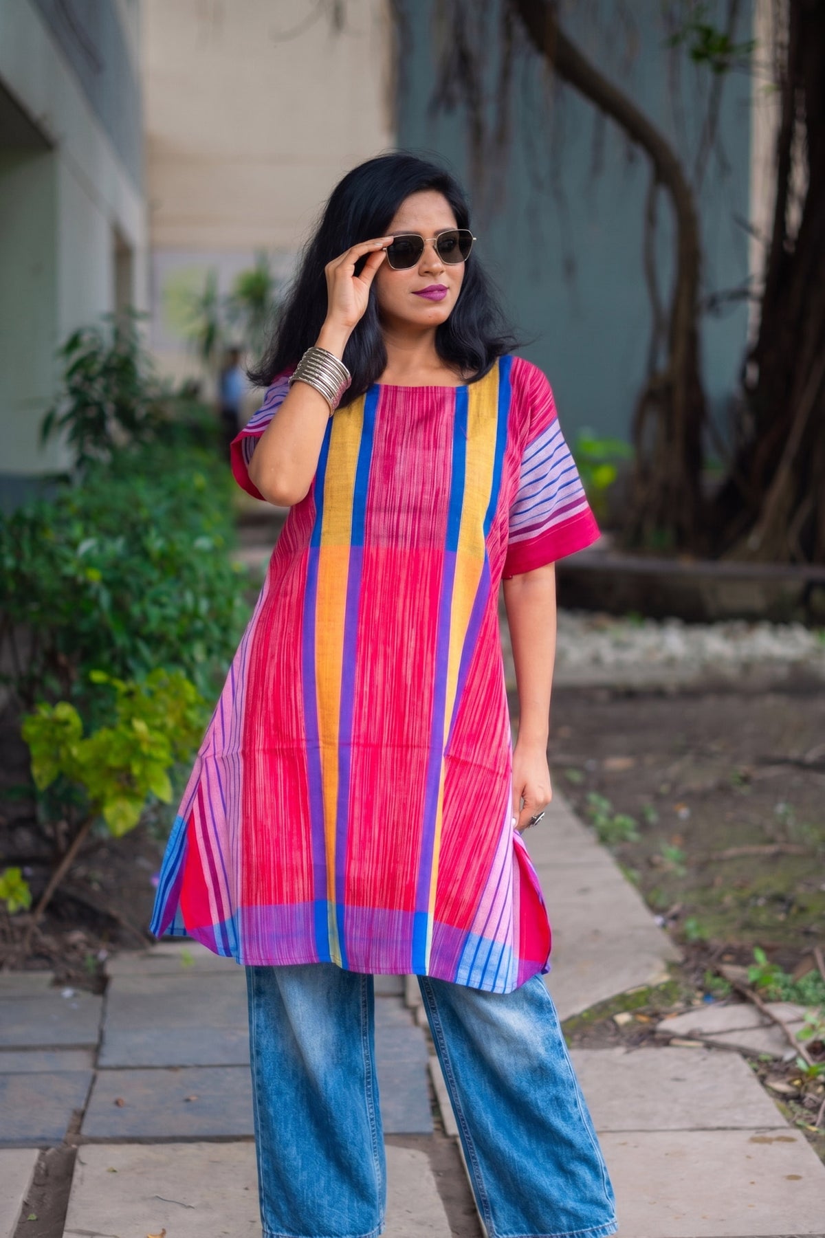 Abeer Gamcha Weave Tunic Dress - Uttariya