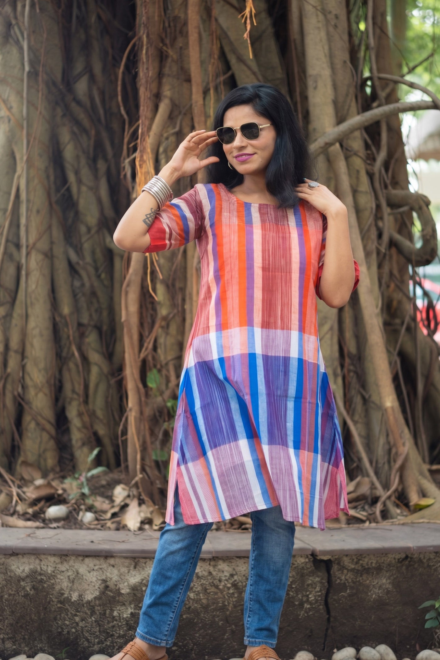 Dhaari Gamcha Weave Shift Dress