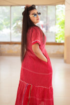 Gamcha Handloom Tiered Maxi Dress — Red Check