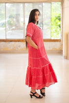 Gamcha Handloom Tiered Maxi Dress — Red Check