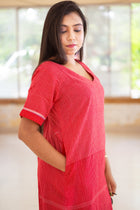 Gamcha Handloom Tiered Maxi Dress — Red Check