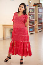 Gamcha Handloom Tiered Maxi Dress — Red Check