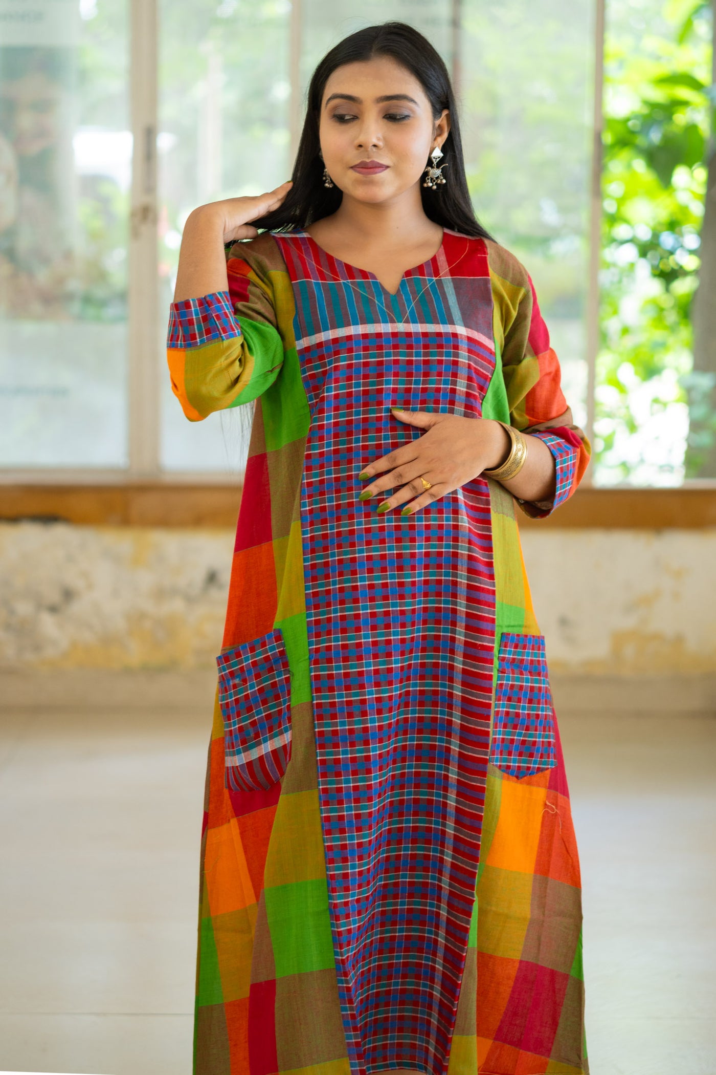 Yantha Gamcha Colorblock Dress