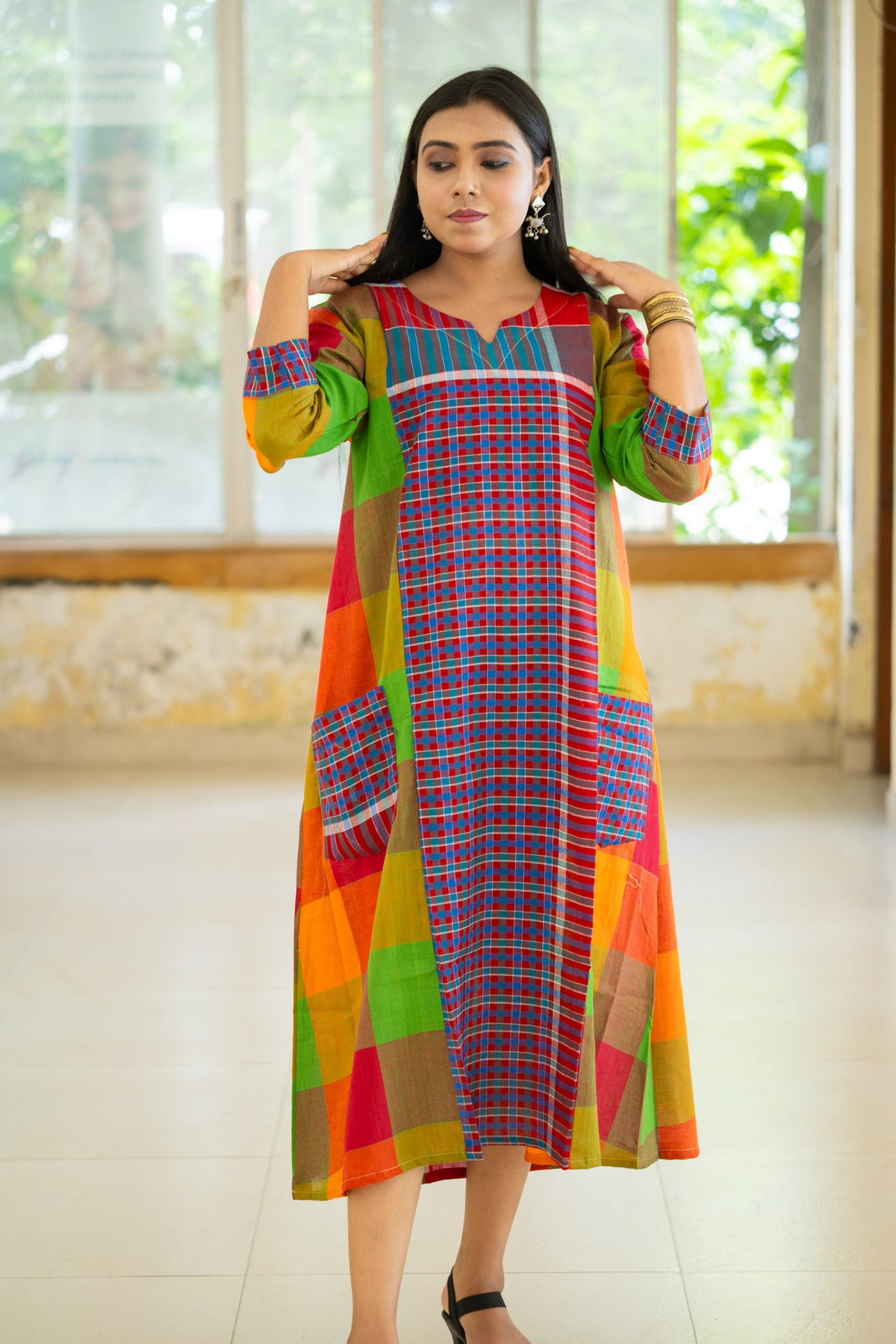 Yantha Gamcha Colorblock Dress