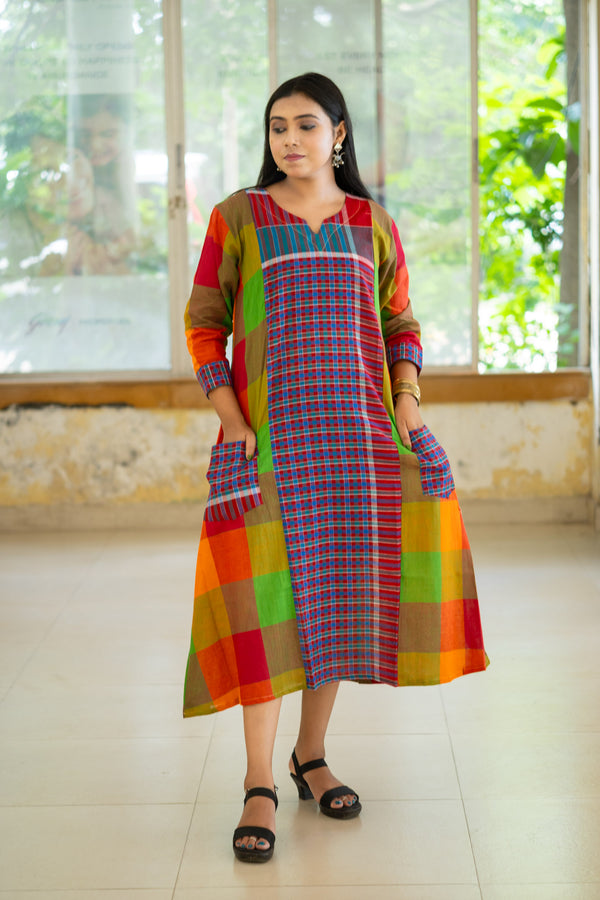 Yantha Gamcha Colorblock Dress