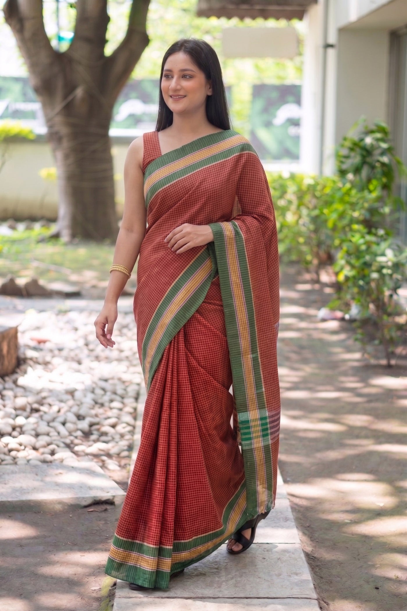 Chocolate Gamcha Saree