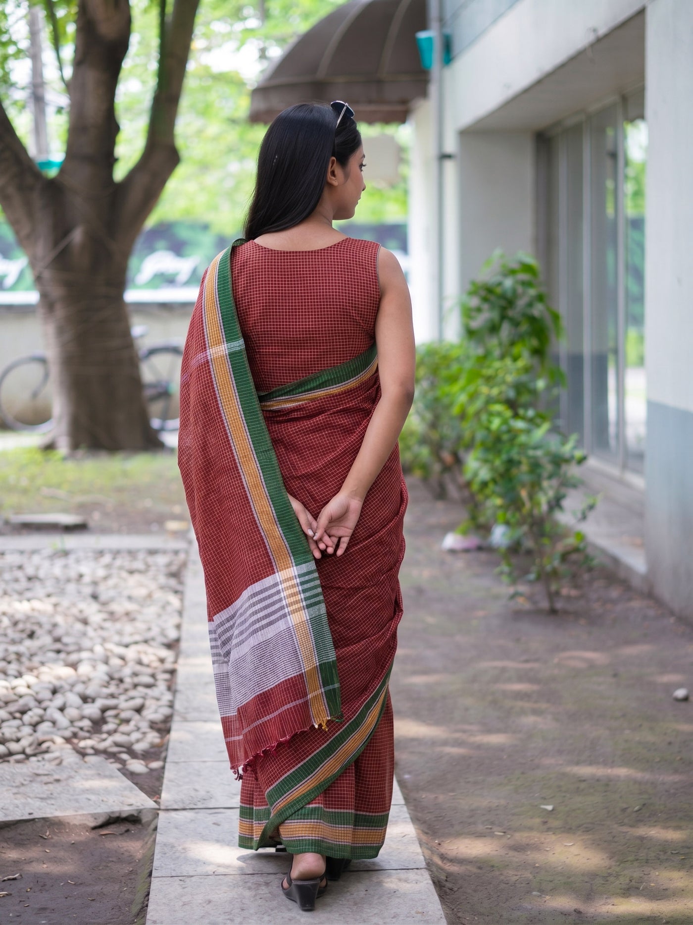 Chocolate Gamcha Saree