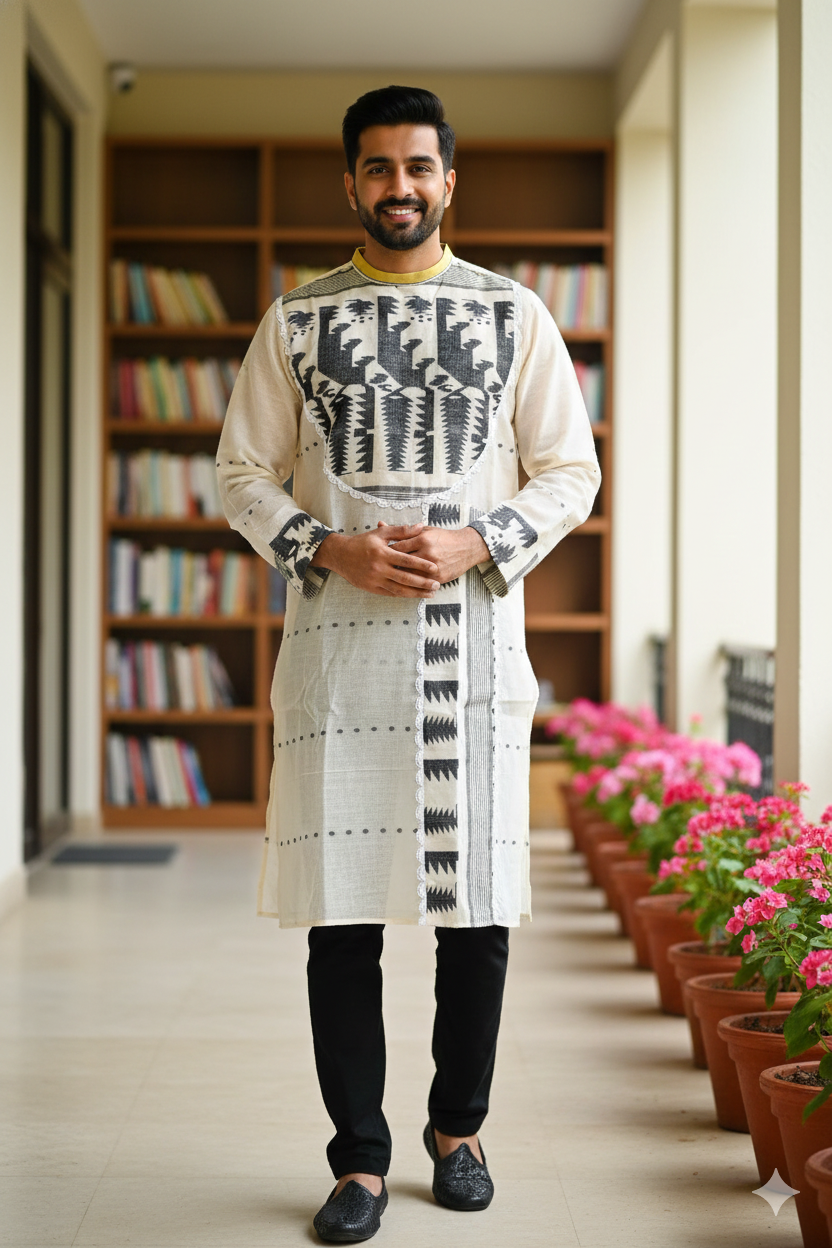 Jamdani long Kurta white