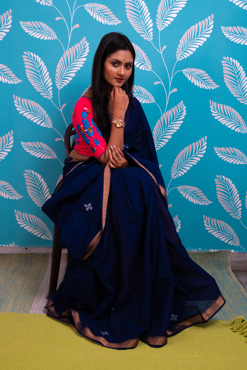 Blue handspun Jamdani Saree