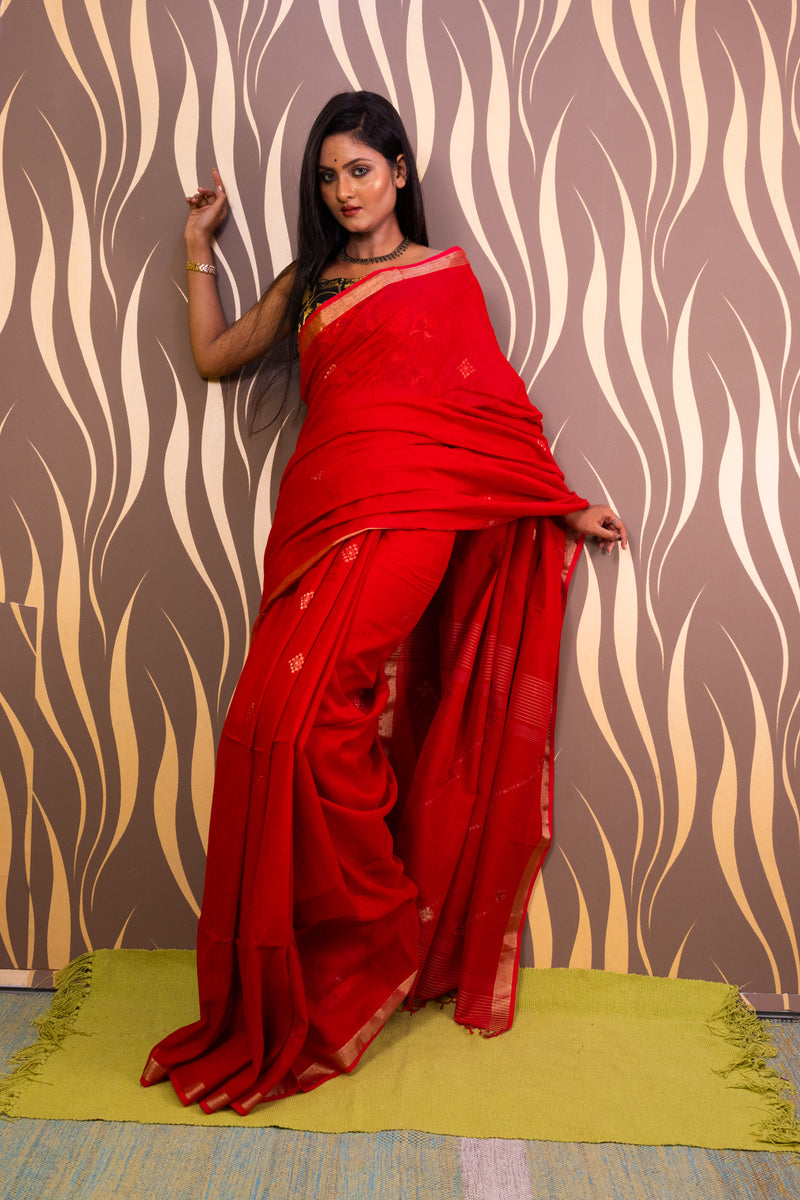 Red Golden Sitara Saree